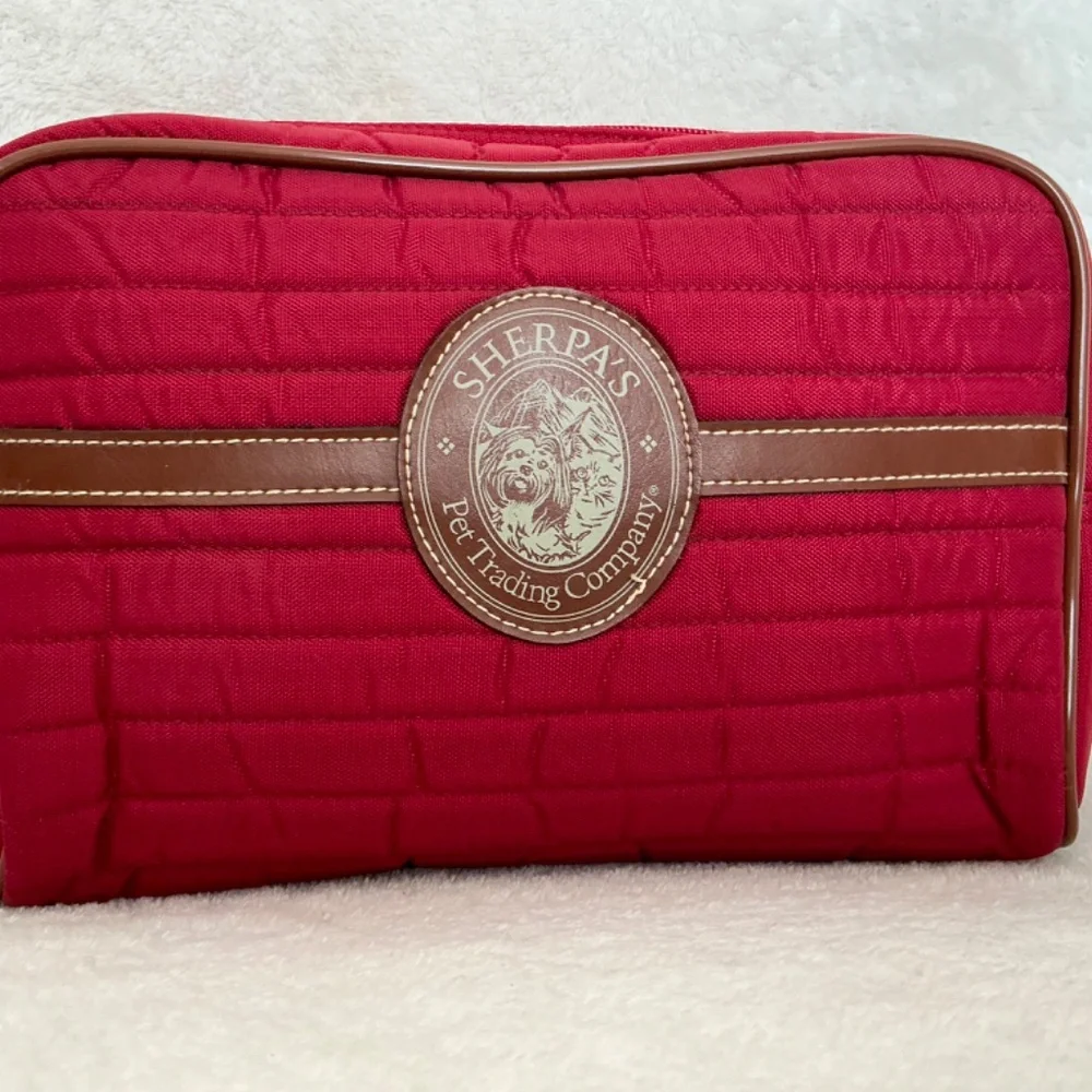 Sherpa’s Pet Trading Company bag. Trolley Strap for easy travel. Rich Red